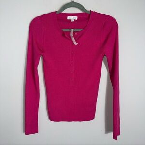 J Crew Ribbed Knit Long Sleeve Top-Pink-1/2 Button Front-Spring 2025-Small-NWT